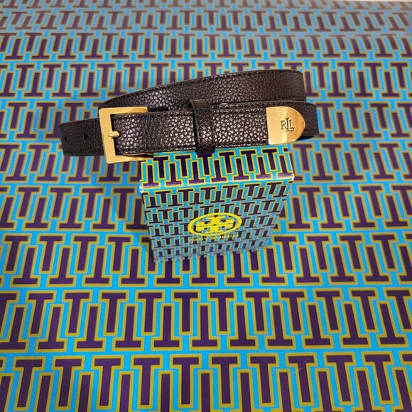 Lauren Ralph Lauren Accessories - RALPH LAUREN Black Pebbled Leather Belt with Gold Buckle Size Medium LIKE NEW